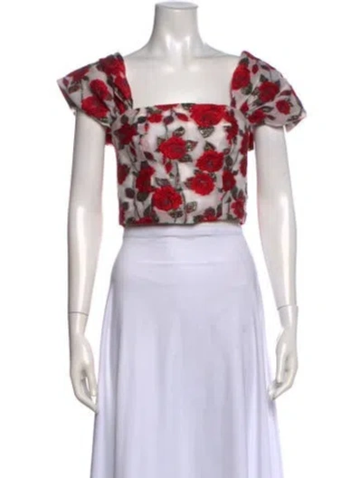 Pre-owned Bambah Floral Print Square Neckline Crop Top W/ Tags In Multi