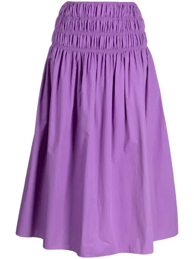 Bambah Gathered Cotton-poplin Midi Skirt In Purple