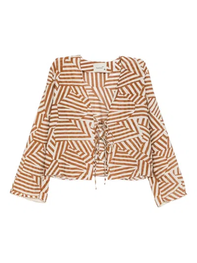 Bambah Geo Ruffle Top In Brown