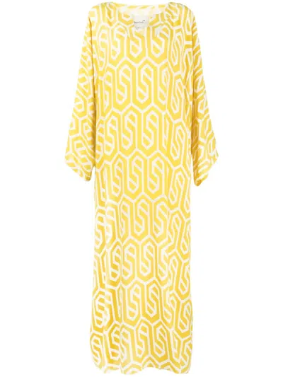 Bambah Geometric-print Kaftan Dress In Yellow