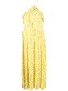 Bambah Geometric-print Ruffled Dress In Yellow