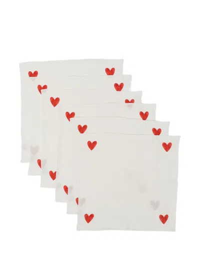 Bambah Heart Napkins (set Of Six) In White