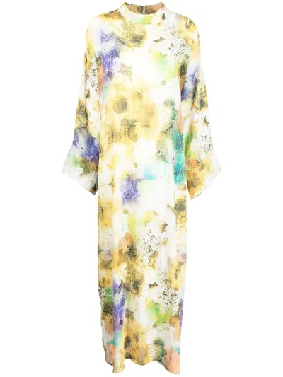 Bambah High-neck Kaftan Long Dress In Yellow