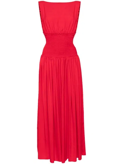 Bambah Red Ruched Backless Dress