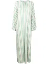 Bambah Striped Plissé Kaftan Dress In Green