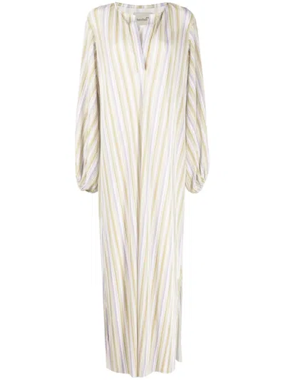 Bambah Striped Plissé Kaftan Dress In Green