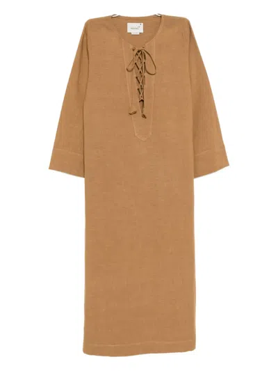 Bambah Tie-up Maxi Dress In Brown