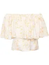 Bambah Yellow Daisy Ruffle Top In White