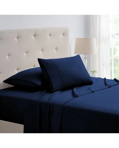 Bamboo Comfort 4pc 1800 Thread Count Waffle Hem Sheet Set In Blue