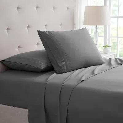 Bamboo Comfort Bamboo 1800 Thread Count 3 Line Embroidered Deep Pocket Sheet Set (4pc) In Gray