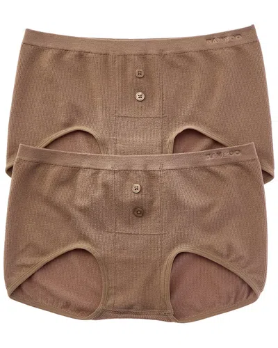 Bamboo Set Of 2 Seamless Micro Rib Boyshort In Brown
