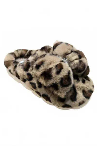 Bamboo Women's Big Fluffy Fun Bow Slippers In Leopard In Brown