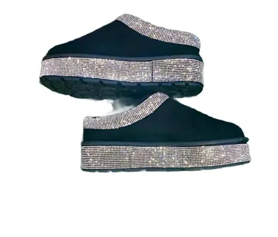 Bamboo Women's Bling & Cozy Rhinestone Platform Mules In Black