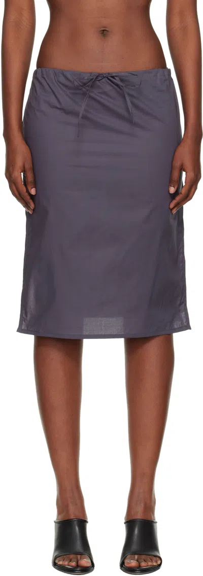 Bambou Roger Kwong Gray Cotton Poplin Midi Skirt