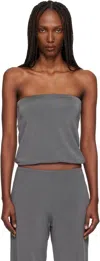 Bambou Roger Kwong Gray Shiny Crêpe Jersey Bustier Top In Gray