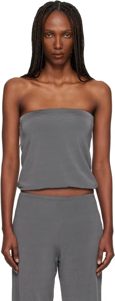 Bambou Roger Kwong Gray Shiny Crêpe Jersey Bustier Top