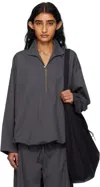Bambou Roger Kwong Gray Stretch Cotton Micro Faille Vareuse Blouse In Gray