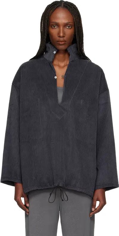 Bambou Roger Kwong Gray Wide Cotton Corduroy Vareuse Turtleneck