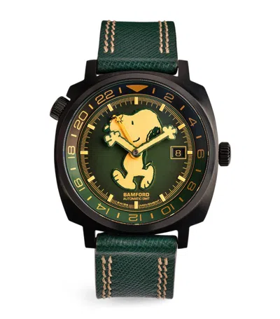 Bamford Watch Department X Harrods X Snoopy 175 Anniversary Edition Stainess Steel Gmt Watch 40mm In Green