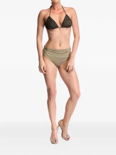 Banana Moon Andra Kerios Metallic High-waisted Bikini Bottoms In Green