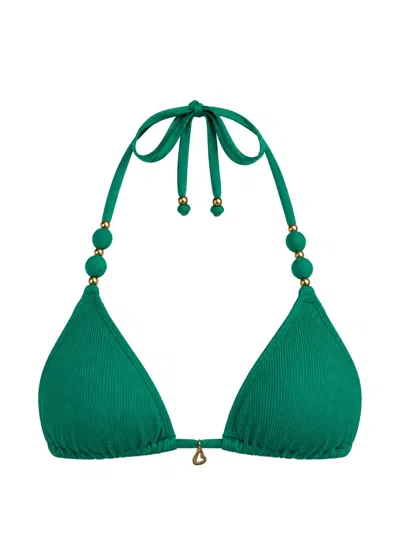 Banana Moon Bead-embellished Ribbed Bikini Top In Green
