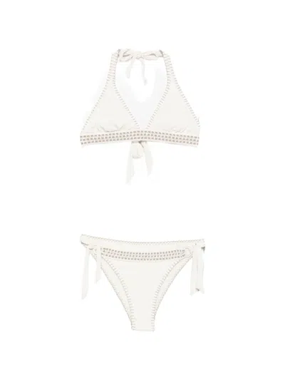 Banana Moon Crochet-trim Halterneck Bikini In White