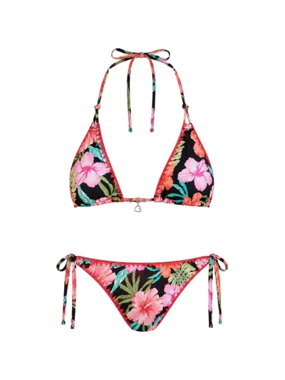 Banana Moon Floral-print Triangle Bikini In Black