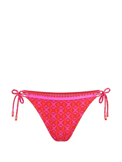 Banana Moon Geometric-print Side-tie Bikini Bottoms In Red