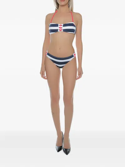 Banana Moon Harbo Striped Lace-up Bikini Top In Blue