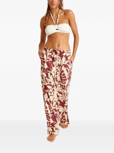 Banana Moon Okeah Sarong Leaf-print Drawstring Trousers In Red