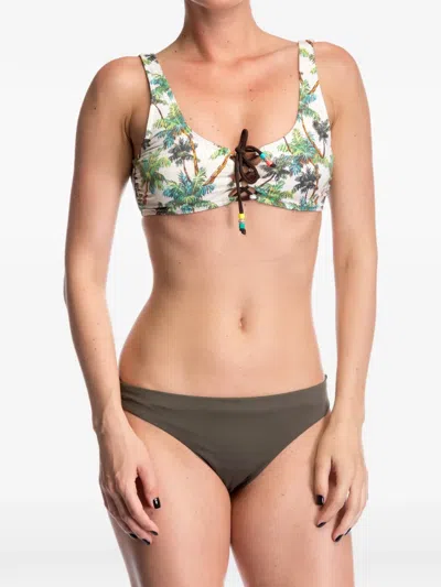 Banana Moon Palm-tree-print Lace-up Bikini Top In Multi