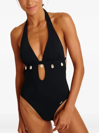 Banana Moon Shell-embellished Cutout Swimsuit In Black