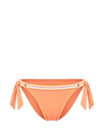 Banana Moon Side-tie Embroidered Bikini Bottoms In Pink