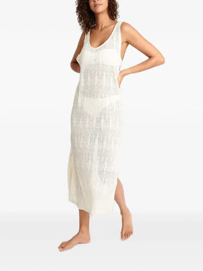 Banana Moon Tupai Beachsoul Open-knit Side-slit Maxi Dress In Neutrals