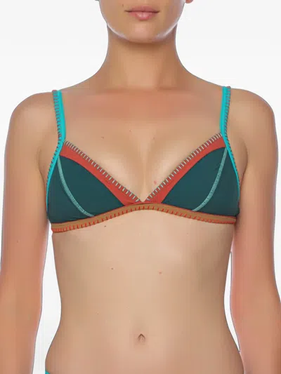 Banana Moon Whipstitch-trim Triangle Bikini Top In Green