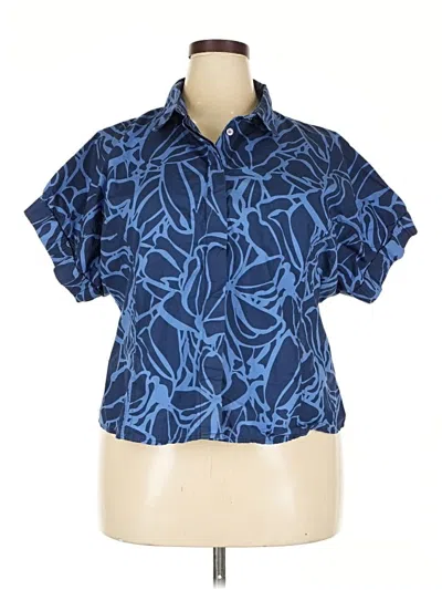 Pre-owned Banana Republic Factory Store Short Sleeve Blouse In Blue