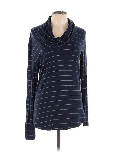 Pre-owned Banana Republic Long Sleeve Top Blue Stripes Pattern Cowl Neck Tops