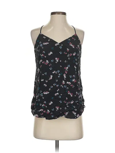 Pre-owned Banana Republic Sleeveless Silk Top Black Floral Pattern V-neck Tops