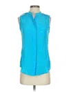 Banana Republic Sleeveless Silk Top Blue Halter Neckline Tops In Blue
