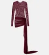 Bananhot Aiden Draped Sheer Jersey Minidress In Burgundy