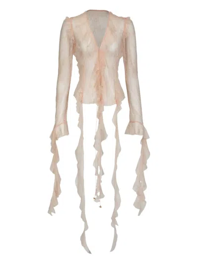 Bananhot Alana Lace Ruffled Shirt In Pink