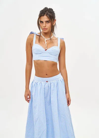 Bananhot Alba Crop Top In Light Blue Gingham In Multi