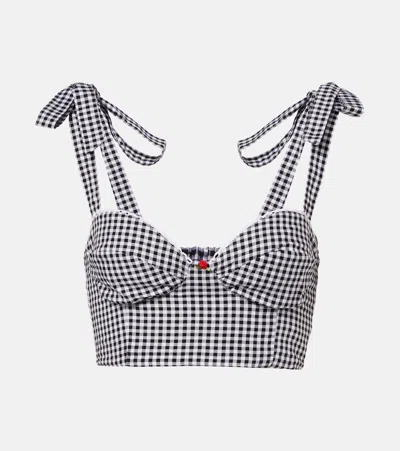 Bananhot Alba Gingham Cotton Poplin Crop Top In Black