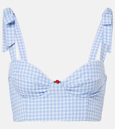 Bananhot Alba Gingham Cotton Poplin Crop Top In Blue