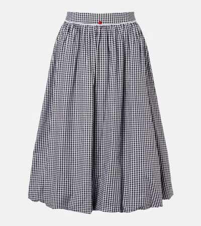 Bananhot Alba Gingham Cotton Poplin Midi Skirt In Blue