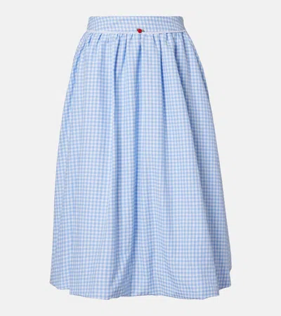 Bananhot Alba Gingham Cotton Poplin Midi Skirt In Blue