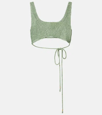 Bananhot Alma Sequined Knitted Crop Top In Green