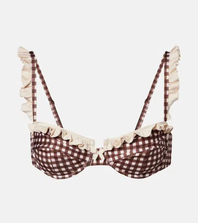 Bananhot Angela Gingham Bikini Top In Brown