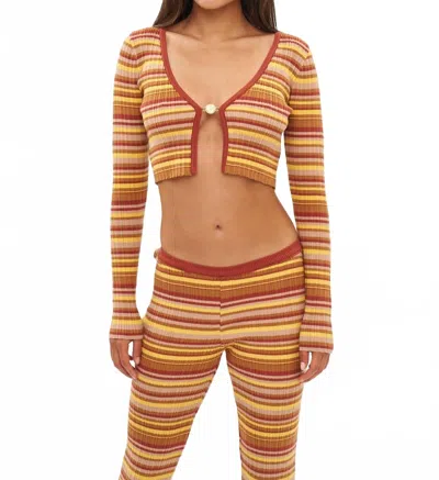 Bananhot Ann Cropped Long-sleeve Cardigan In Jack Toffee Rib Stripes In Neutral