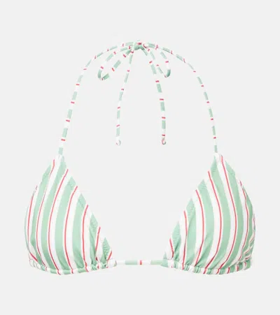 Bananhot Bell Striped Bikini Top In Green